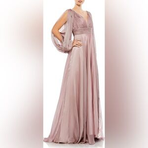 MAC DUGGAL Chiffon Open Sleeve A Line Gown in MOCHA Size 10